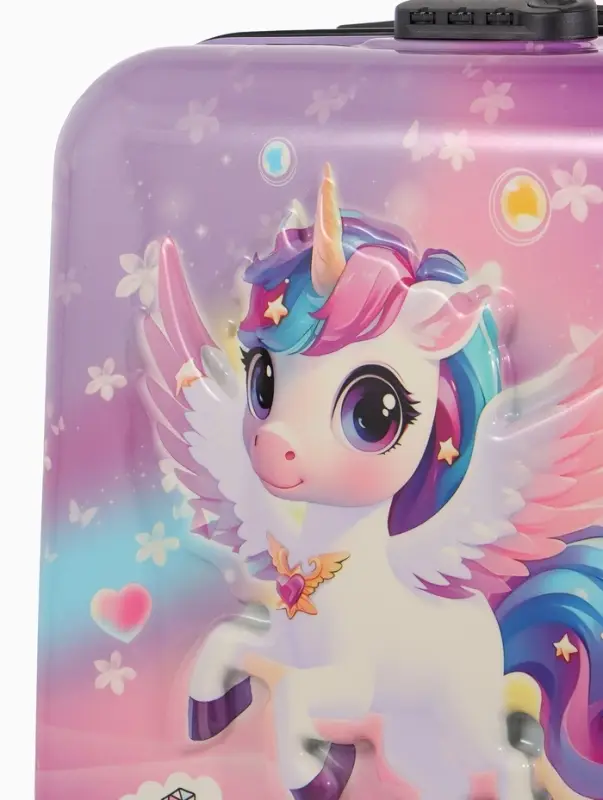 Чемодан дет Единорог 18 Чемодан дет Единорог 18", 35*22*27 см, отдна молнии, код.замок, 4 колеса,