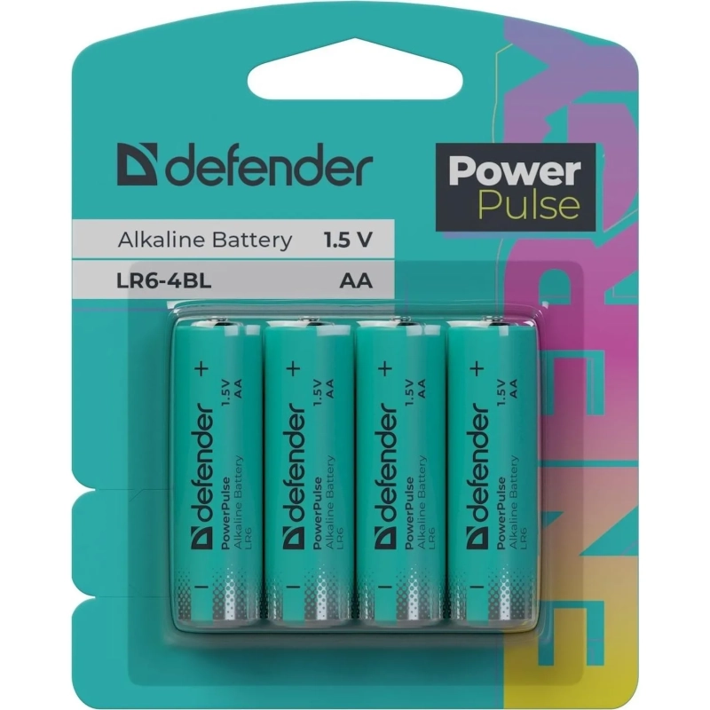 Батарейка DEFENDER алкалиновая LR6-4BL АА, блистер 4шт/уп PowerPulse