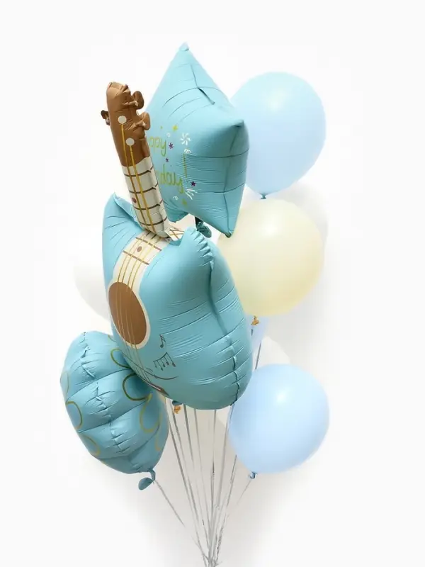 Воздушные шары "Голубая гитара" фольга, латекс, набор 12 штук