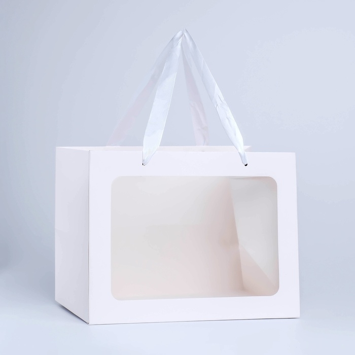 Пакет подарочный с широким дном и окном 25 х 19 х 18 см, белый