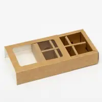Коробка под 6 конфет с окном, крафт, 13.7×9.85×3.85 см