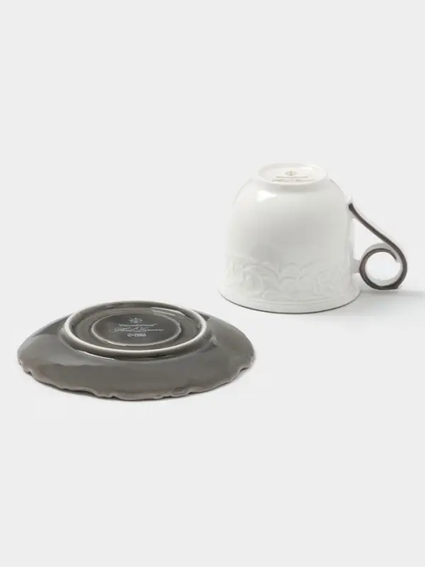 Чайная пара WY Floral Laceware, 2 предмета: чашка 300 мл, блюдце d=15 см, фарфор, белая, серая Чайная пара WY Floral Laceware, 2 предмета: чашка 300 мл, блюдце d=15 см, фарфор, белая, серая