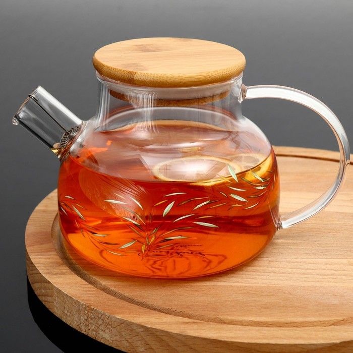 Чайник стеклянный заварочный с бамбуковой крышкой «Тропики», 800 мл Чайник стеклянный заварочный с бамбуковой крышкой «Тропики», 800 мл