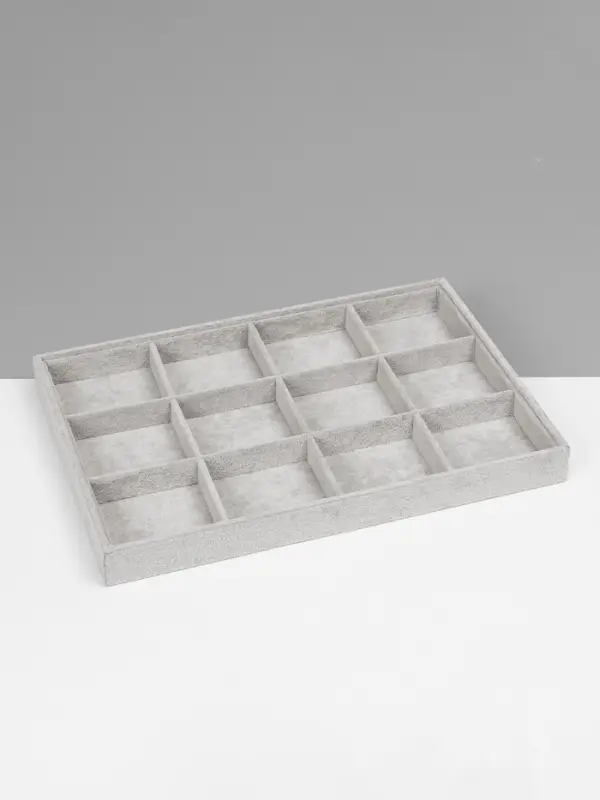 Подставка для украшений QF, 12 ячеек, флок, 35&times;24&times;3 см, серая