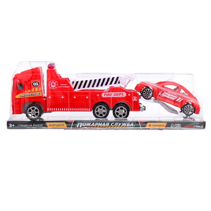 Грузовик «Эвакуатор», инерционный, с машинкой, цвет красный Грузовик «Эвакуатор», инерционный, с машинкой, цвет красный