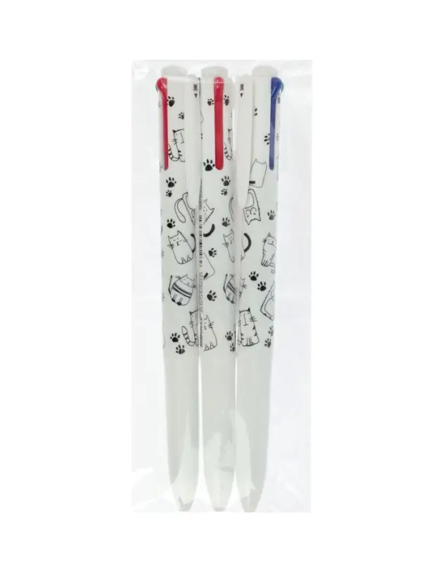 Набор шариковых ручек, 3 штуки, автоматические, 4-цветные, белый корпус, с рисунком