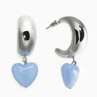 Серьги "Новый стиль", сердечки, цвет голубой в серебре d3см