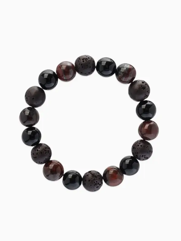 Браслет из бусин &laquo;Лава, Гематит, Тигровый глаз&raquo;, d=5.5 см, шар №10, чёрный