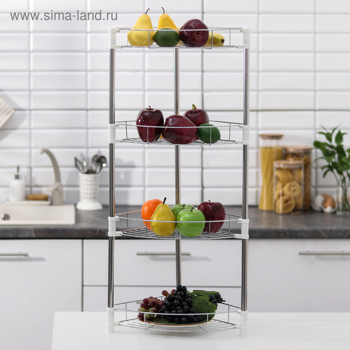 Этажерка настольная угловая 4-х секционная, 38,5×27,5×77 см, цвет хром Этажерка настольная угловая 4-х секционная, 38,5×27,5×77 см, цвет хром