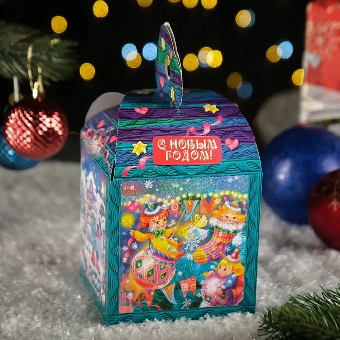 Подарочная коробка «Зимняя Фантазия» в бирюзовом, 12×12×17 см