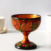 Конфетница на ножке, 14&times;14 см, дерево, хохлома