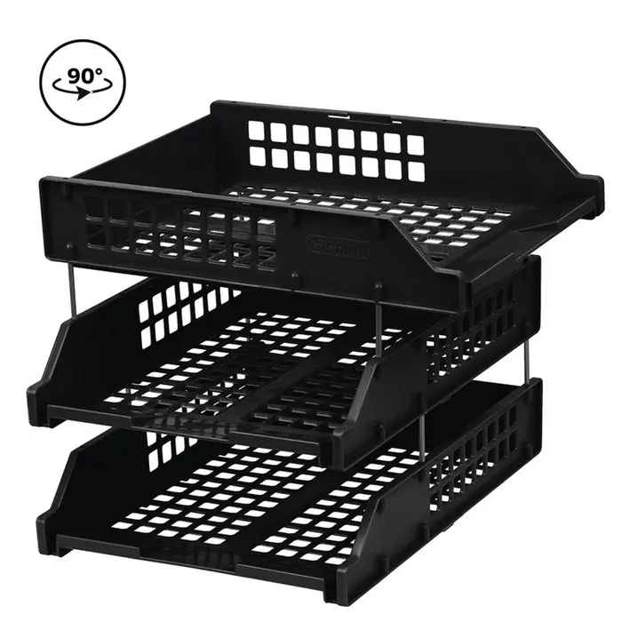 Набор лотков для бумаг &laquo;Стамм&raquo; STRONG, горизонтальный, на металлических стержнях, 3 отделения, чёрный