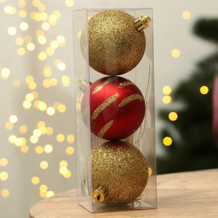 Новогодние шары ёлочные «Мечтай!», на Новый год, пластик, d=6, 3 шт., цвет красный и золотой Новогодние шары ёлочные «Мечтай!», на Новый год, пластик, d=6, 3 шт., цвет красный и золотой