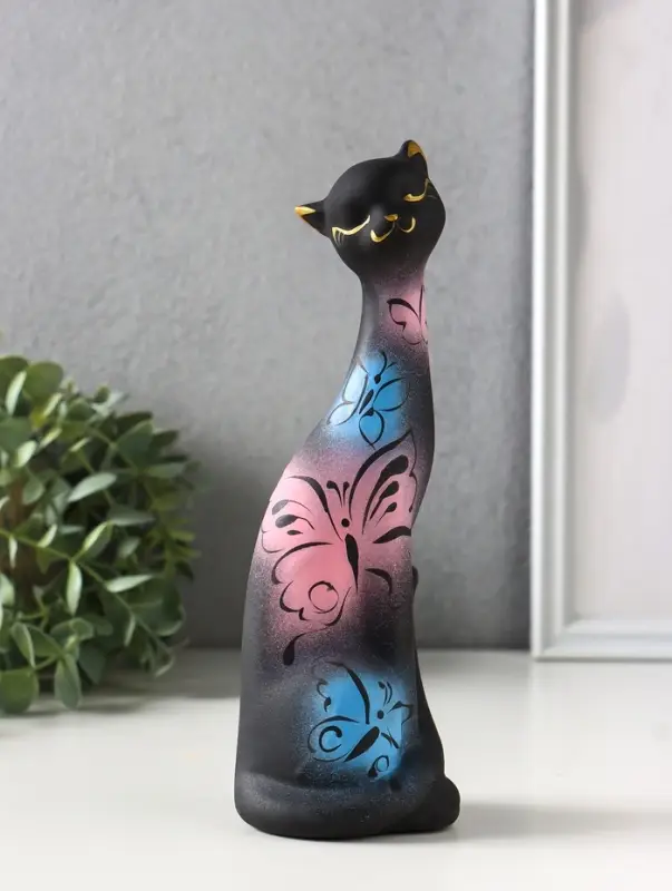 Фигура керамика &laquo;Кошка Итальянка&raquo;, бабочки, 21 см, чёрный