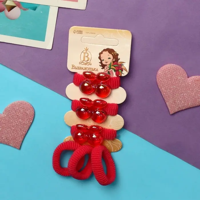 Резинка для волос  Резинка для волос "Сладость" (набор 6 шт) вишенки, тёмно-розовый