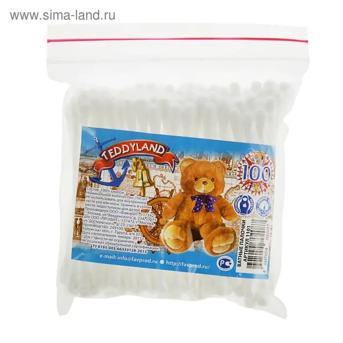 Ватные палочки Teddyland, 100 шт. Ватные палочки Teddyland, 100 шт.