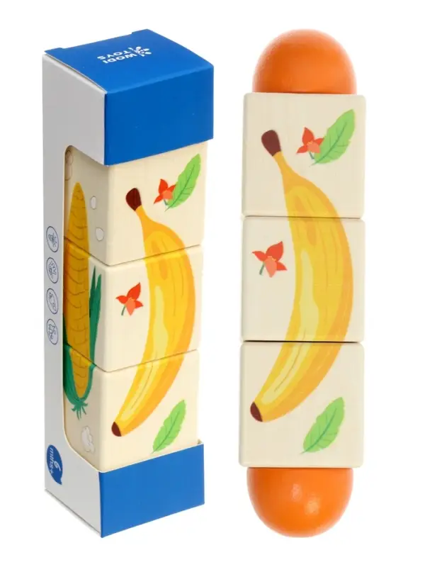 Кубики деревянные на оси  «Овощи» , 3 кубика