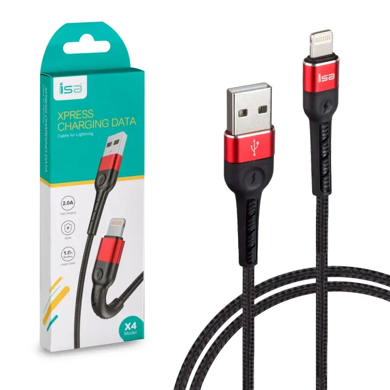 Кабель X4 USB на Lightning Xpress 1м ISA черно-красный Кабель X4 USB на Lightning Xpress 1м ISA черно-красный