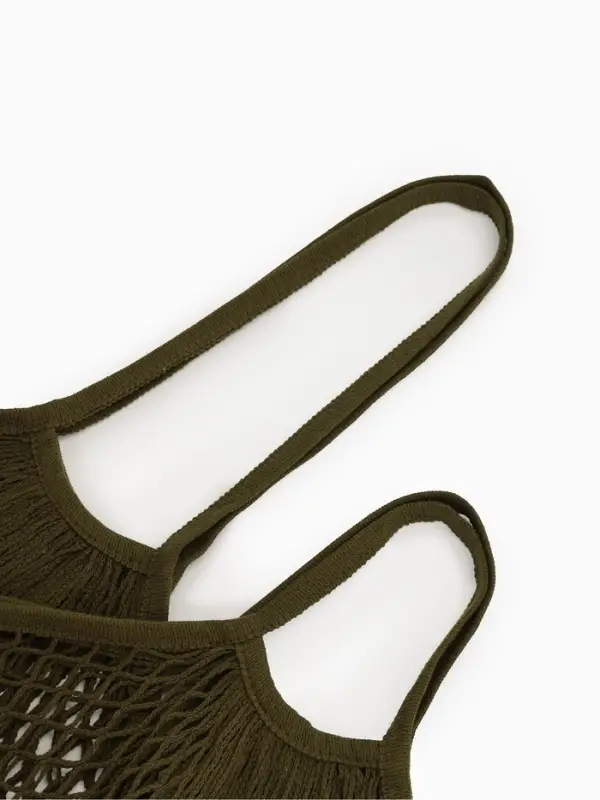 Набор 2 шт. сумка-авоська плетёная, клетка 1.5 см, тёмно-зелёная