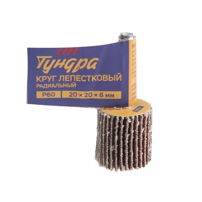 Круг лепестковый радиальный ТУНДРА, 20×20×6 мм, Р60 Круг лепестковый радиальный ТУНДРА, 20×20×6 мм, Р60