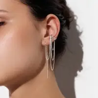 Серьги кафф с проколом &laquo;Цепочки&raquo;, многоярусные, цвет серебро