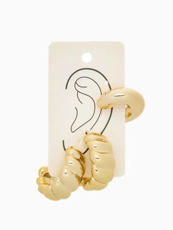 Серьги и каффы QF &laquo;Плетённый бублик&raquo;, набор, цвет золото