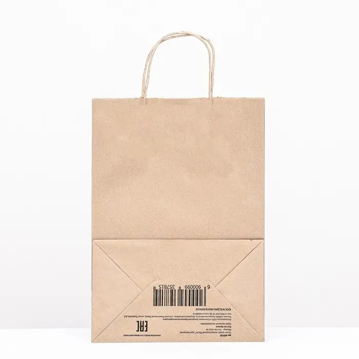 Пакет бумажный крафт 90 г/м², круглая ручка 24 х 14 х 33,5 см Пакет бумажный крафт 90 г/м², круглая ручка 24 х 14 х 33,5 см