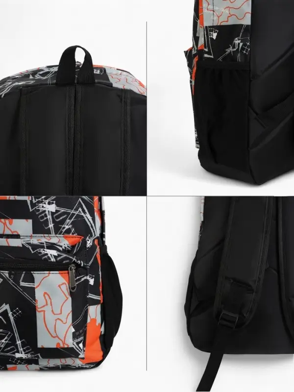 Рюкзак школьный на молнии, с карманами, с принтом, размер 30&times;13&times;42 см, чёрный/оранжевый