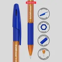 Ручка шариковая ErichKrause R-301 Amber Stick & Grip, узел 0.7 мм, чернила синие, резиновый держатель, длина линии письма 2000 метров