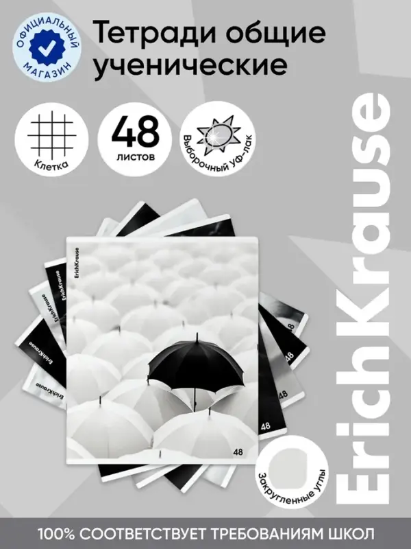 Тетрадь 48 листов в клетку ErichKrause Black Focus, МИКС