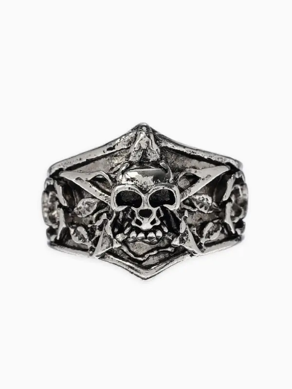 Кольцо &laquo;Перстень&raquo;, череп с цветами, цвет чернёное серебро, безразмерное