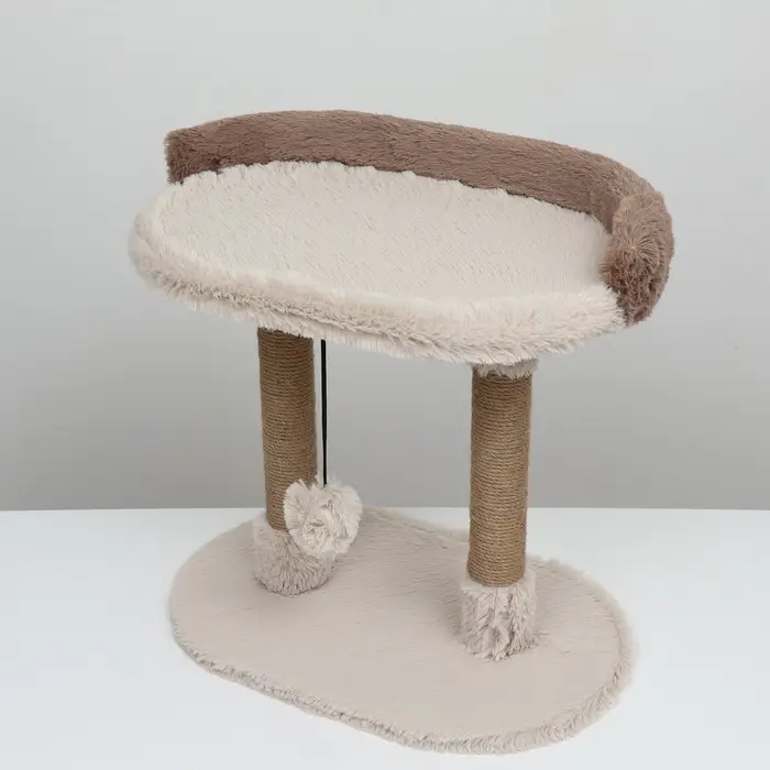 Когтеточка c лежанкой &laquo;Пижон&raquo;, 58&times;36&times;39 см, овальная, пушистый мех, джут, бежевая