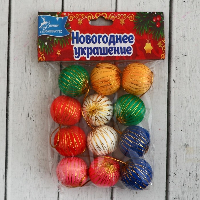 Набор шаров пластик d-3 см, 12 шт Набор шаров пластик d-3 см, 12 шт "Золотая нить" микс