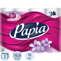 Бумага туалетная Papia Балийский Цветок 3сл бел 100%цел 16,8м 140л 12рул/уп