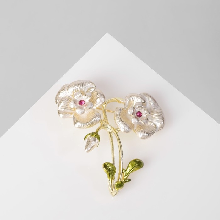 Брошь «Цветы», цвет бело-зелёный в золоте Брошь «Цветы», цвет бело-зелёный в золоте
