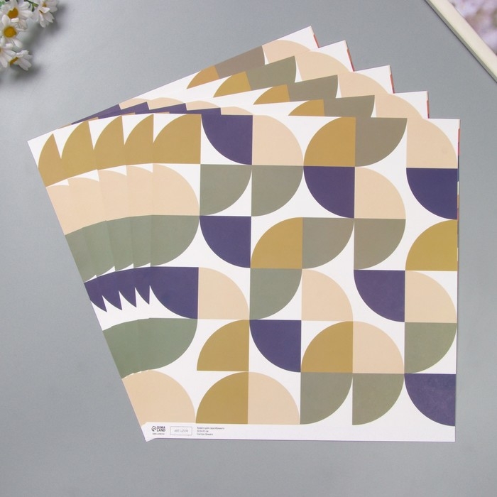 Бумага для скрапбукинга двусторонняя Бумага для скрапбукинга двусторонняя "Змейка и яркие круги" плотность 180 гр набор 5 шт 30,5х32 см