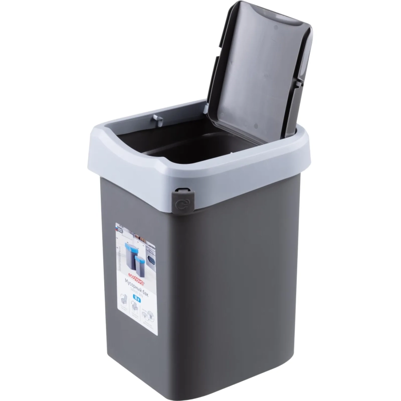 Контейнер для мусора пласт 10л прям сер с крыш-маят 196х570х480мм_434214711