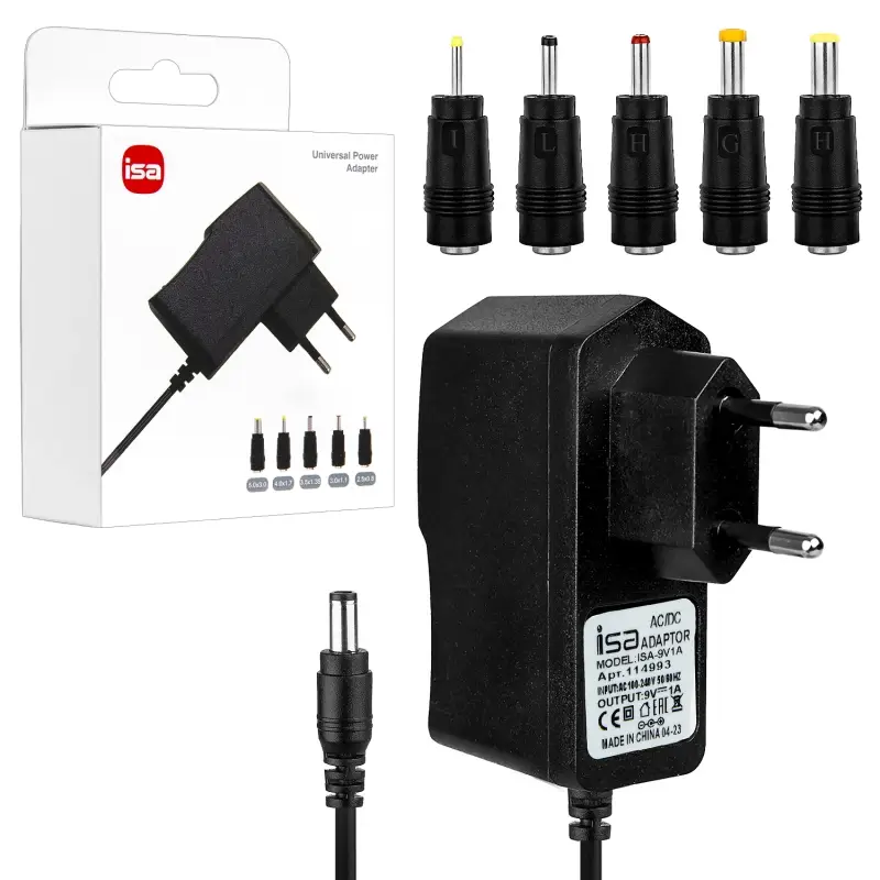 Блок питания 9V 1A 5.5*2.5 сетевой с адаптером ISA (250шт/кор) Блок питания 9V 1A 5.5*2.5 сетевой с адаптером ISA (250шт/кор)