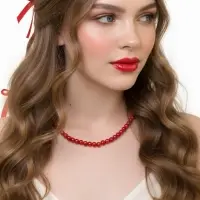 Бусы нить, шар №8, красные, L=43 см