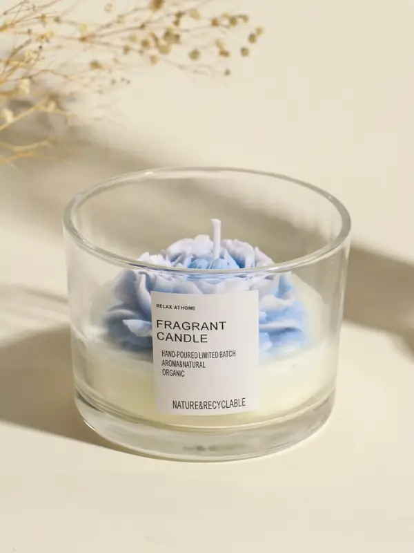 Свеча интерьерная в стакане Свеча интерьерная в стакане "Нежно-голубой пион" 11х11х8 см