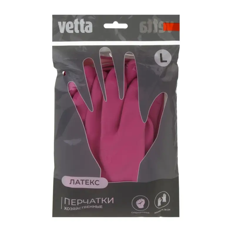 Перчатки с манжетой тм VETTA, размер L, 38см, пара 100г, латекс, розовый цвет