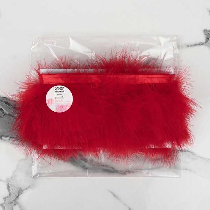 Тесьма с перьями марабу, 8-10 см, 5 ± 0,5 м, цвет красный Тесьма с перьями марабу, 8-10 см, 5 ± 0,5 м, цвет красный