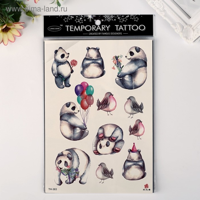Татуировка на тело цветная "Панды" 21х15 см