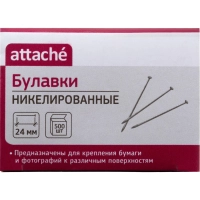 Булавки унив. ник. Attache, 24 мм, 500 штук, в картонной коробке