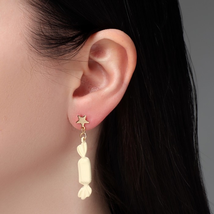 Серьги «Конфетки» со звёздочками, бело-зелёный в золоте Серьги «Конфетки» со звёздочками, бело-зелёный в золоте