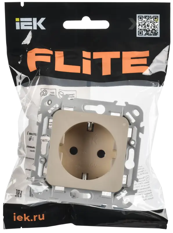 FLITE Розетка с заземлением с защитными шторками безвинтовое крепление 16А РСш11-1-ФлЛ льняной IEK