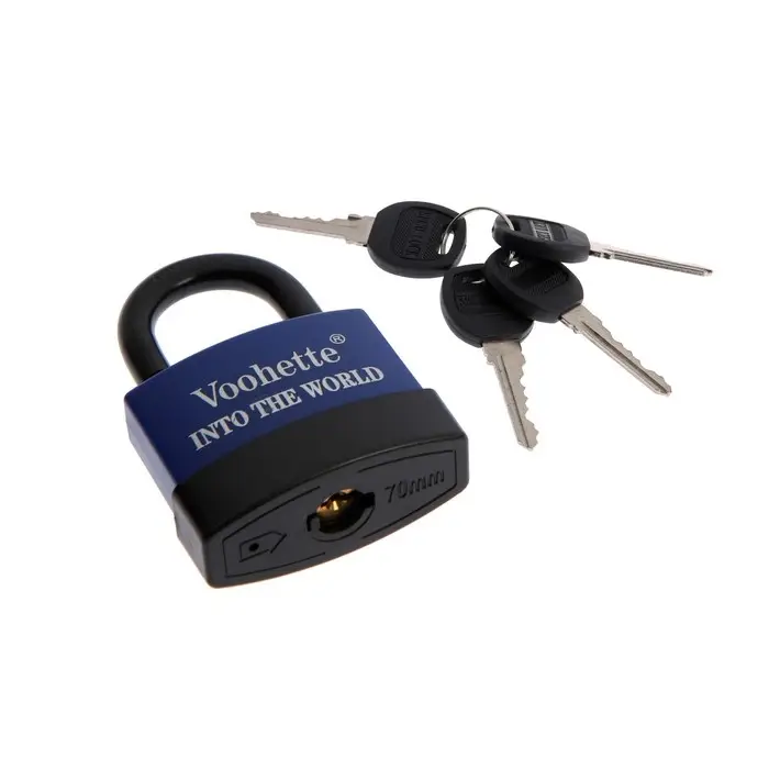 Замок навесной, 70 мм, медный цилиндр, влагозащищенный, короткая дужка, 3 ключа МИКС