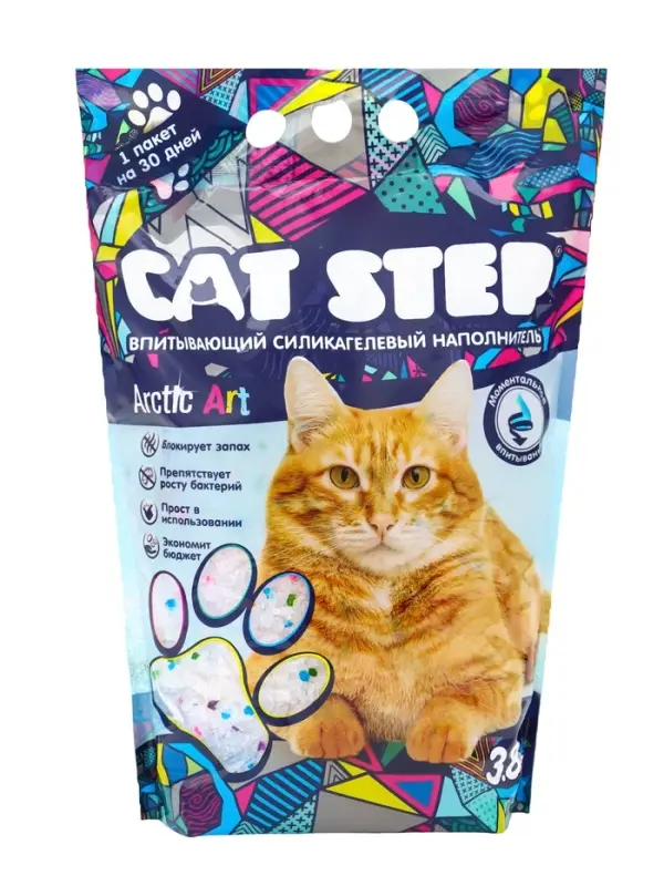 Наполнитель впитывающий силикагелевый CAT STEP Arctic Art, 3,8 л Наполнитель впитывающий силикагелевый CAT STEP Arctic Art, 3,8 л