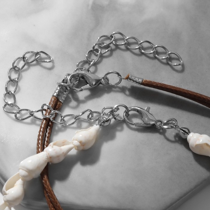 Браслеты на ногу «Ракушки», цвет бело-коричневый в серебре Браслеты на ногу «Ракушки», цвет бело-коричневый в серебре