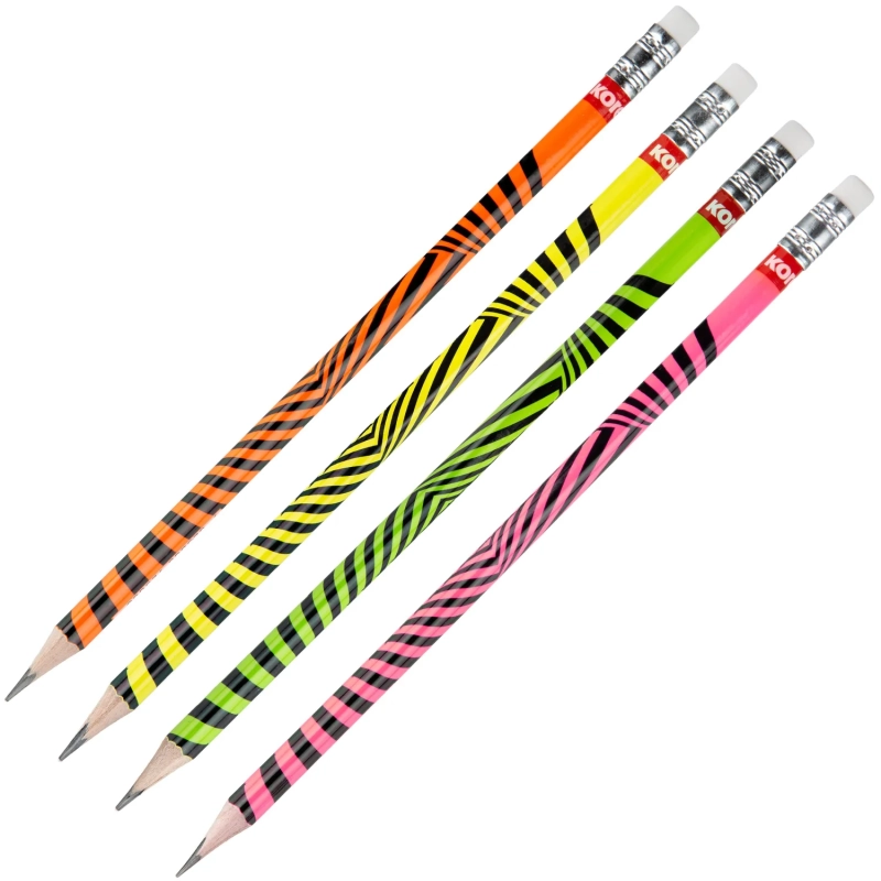 Карандаш чернографитный Kores Grafitos Neon трехгранный HB с ластиком